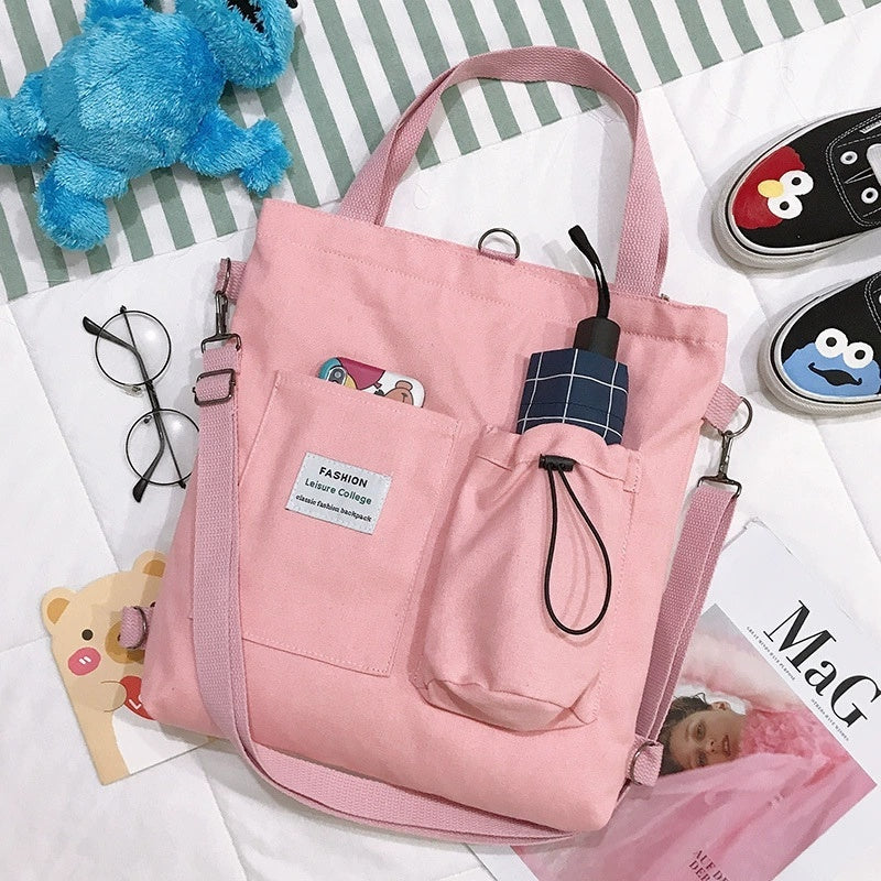 Canvas Bags Students Handbag With Pockets Preppy Buckpack Shoulder Bag For Women