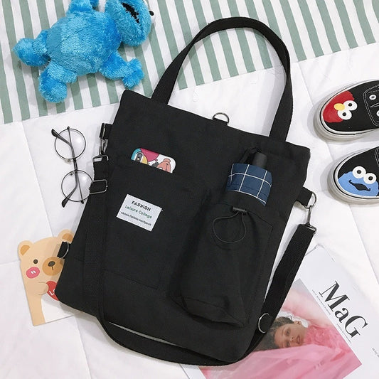Canvas Bags Students Handbag With Pockets Preppy Buckpack Shoulder Bag For Women