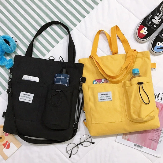 Canvas Bags Students Handbag With Pockets Preppy Buckpack Shoulder Bag For Women